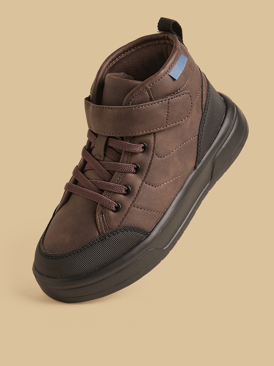 Panelled Boots with Hook and Loop Closure