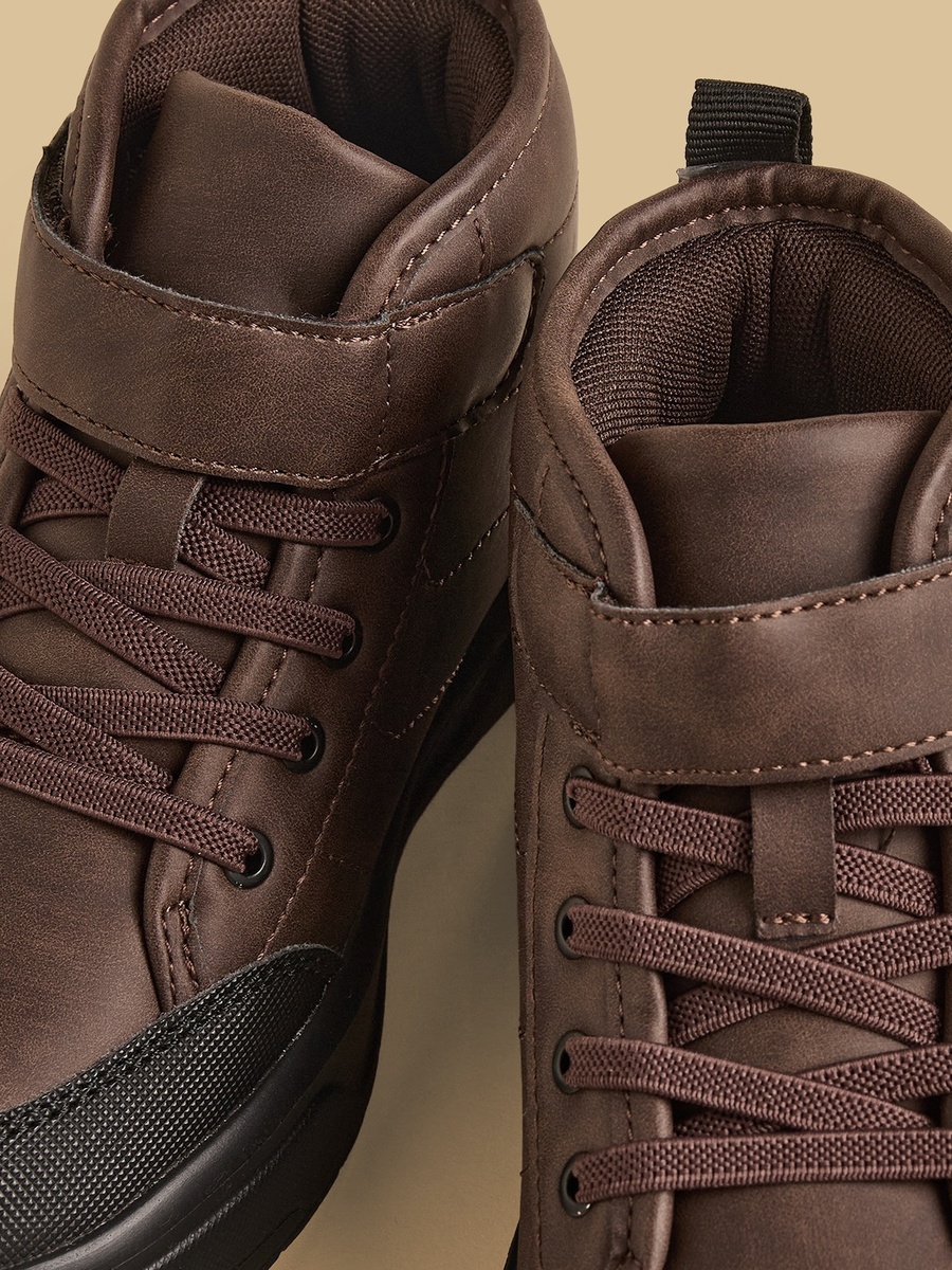 Panelled Boots with Hook and Loop Closure