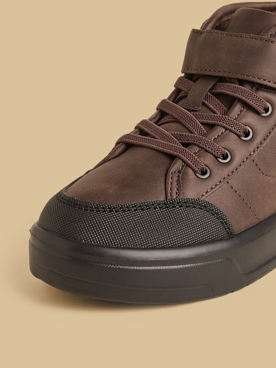 Panelled Boots with Hook and Loop Closure