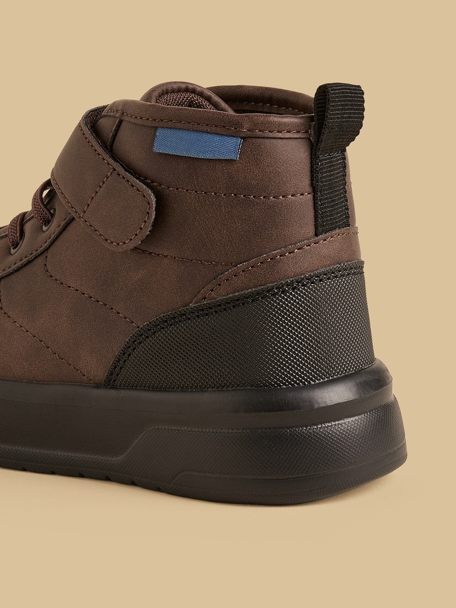 Panelled Boots with Hook and Loop Closure