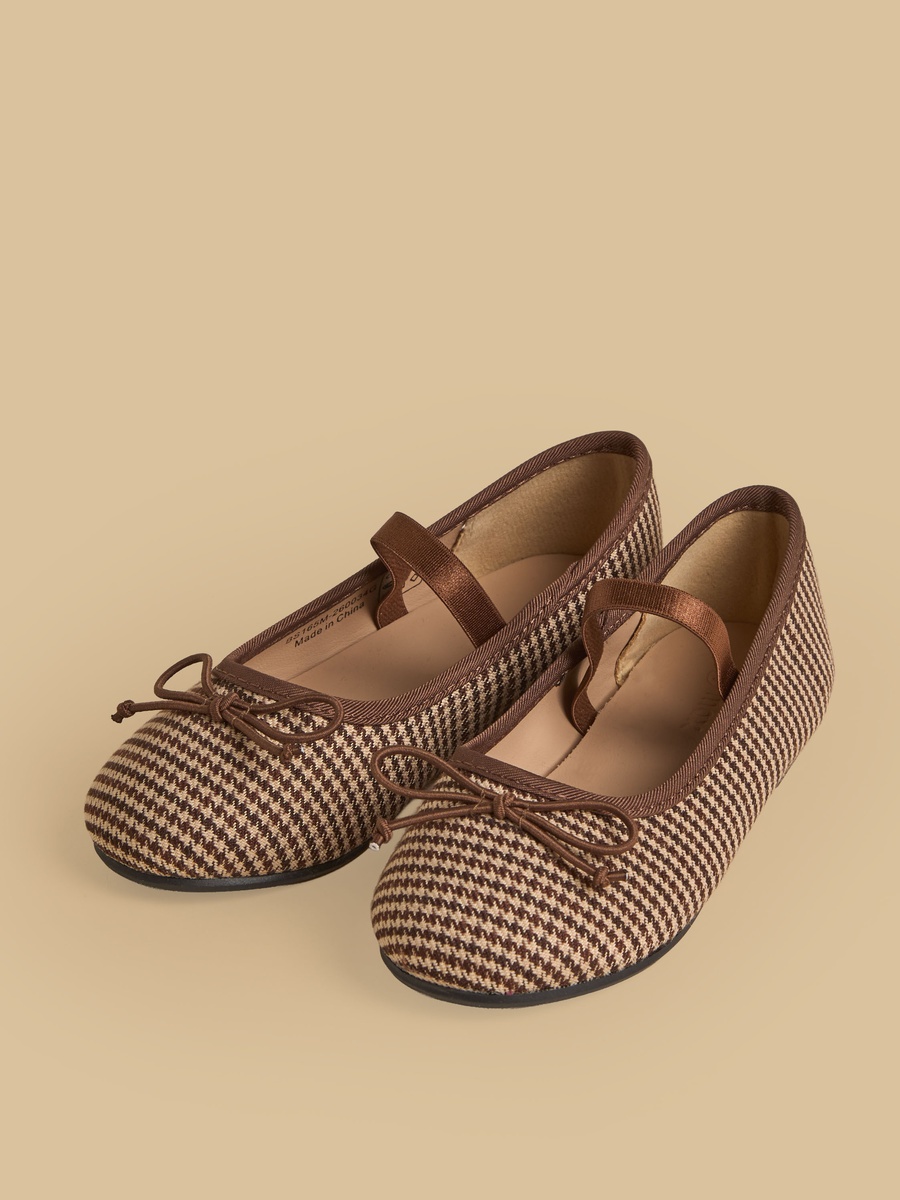 Checked Elastic Strap Ballerina Shoes