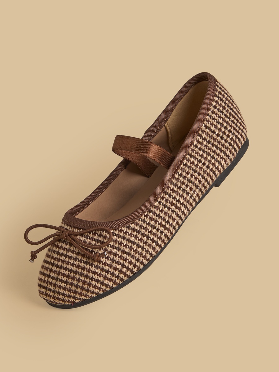 Checked Elastic Strap Ballerina Shoes