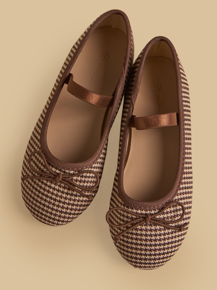 Checked Elastic Strap Ballerina Shoes