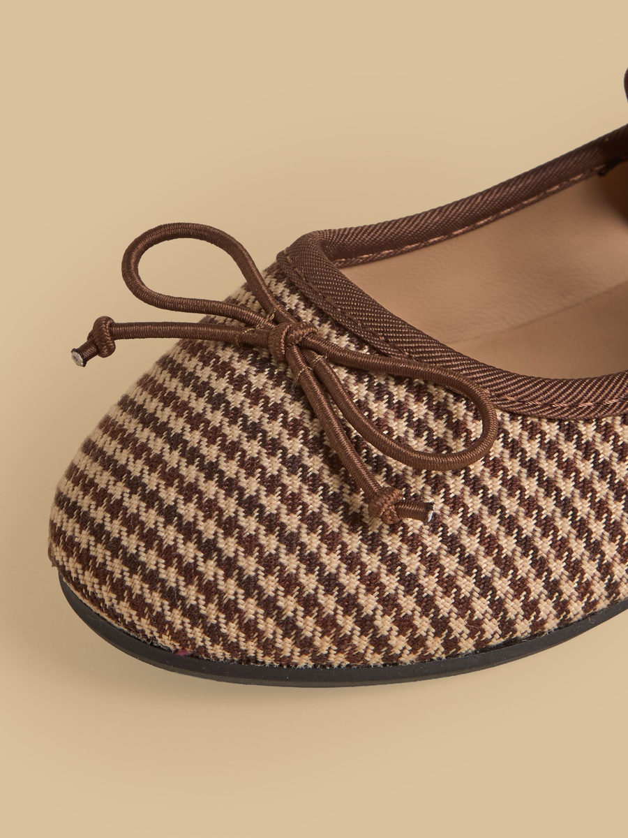 Checked Elastic Strap Ballerina Shoes
