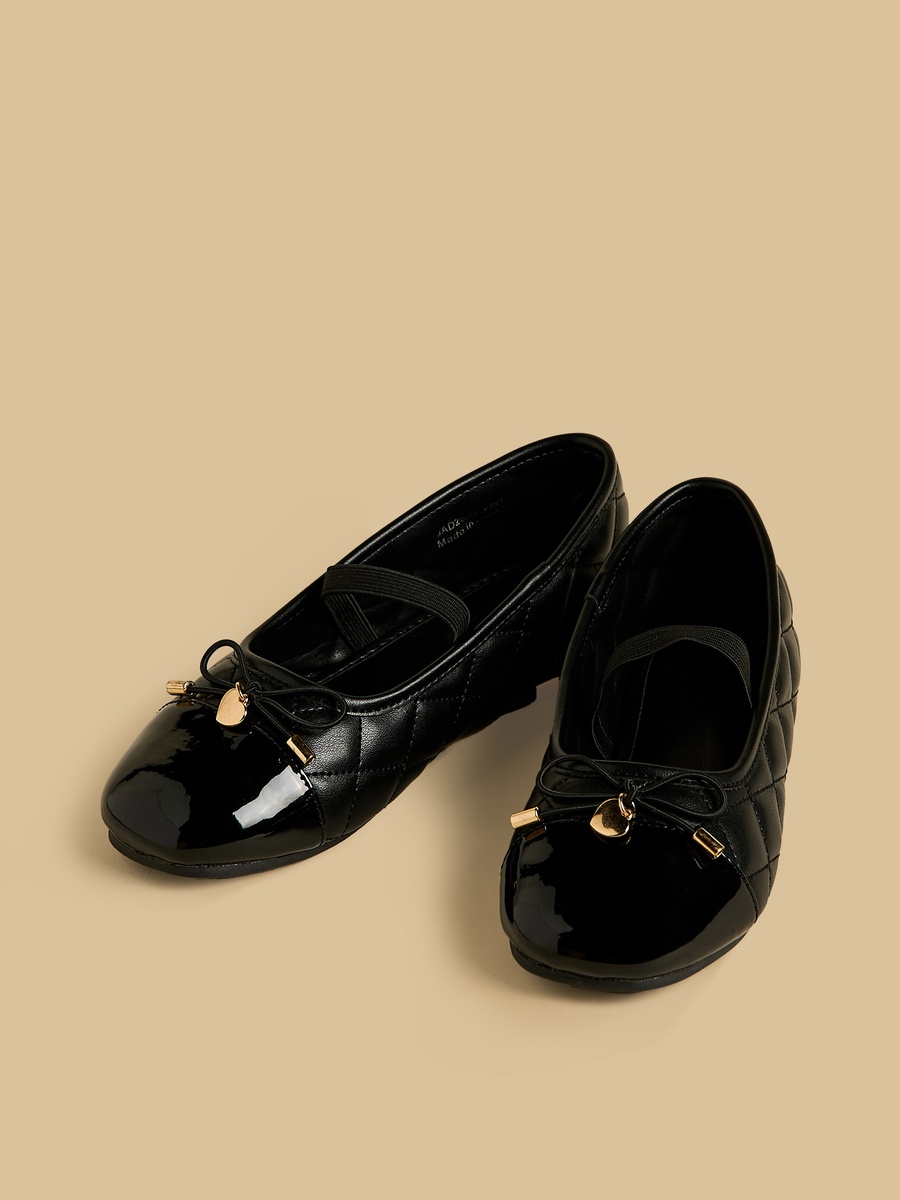 Quilted Bow Accent Ballerina Shoes with Elasticated Strap