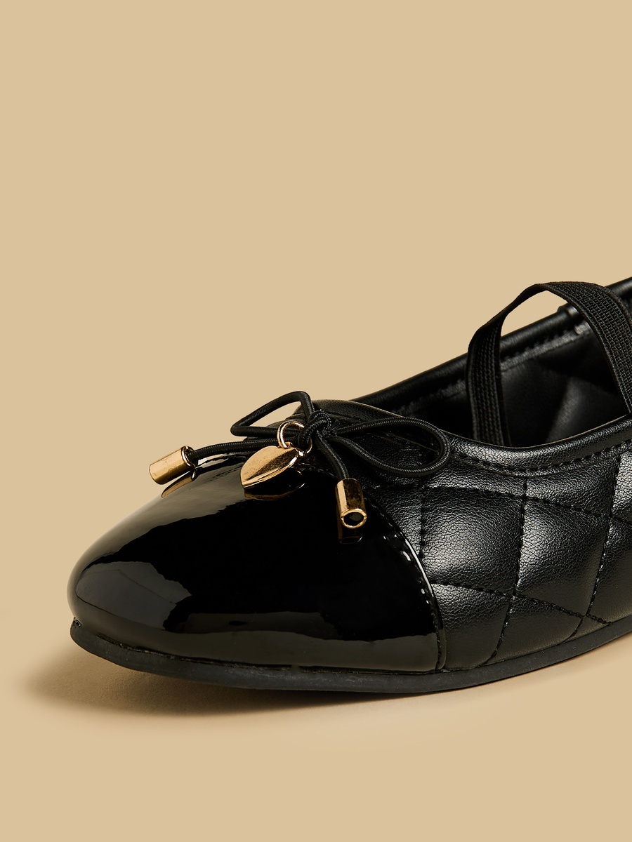 Quilted Bow Accent Ballerina Shoes with Elasticated Strap