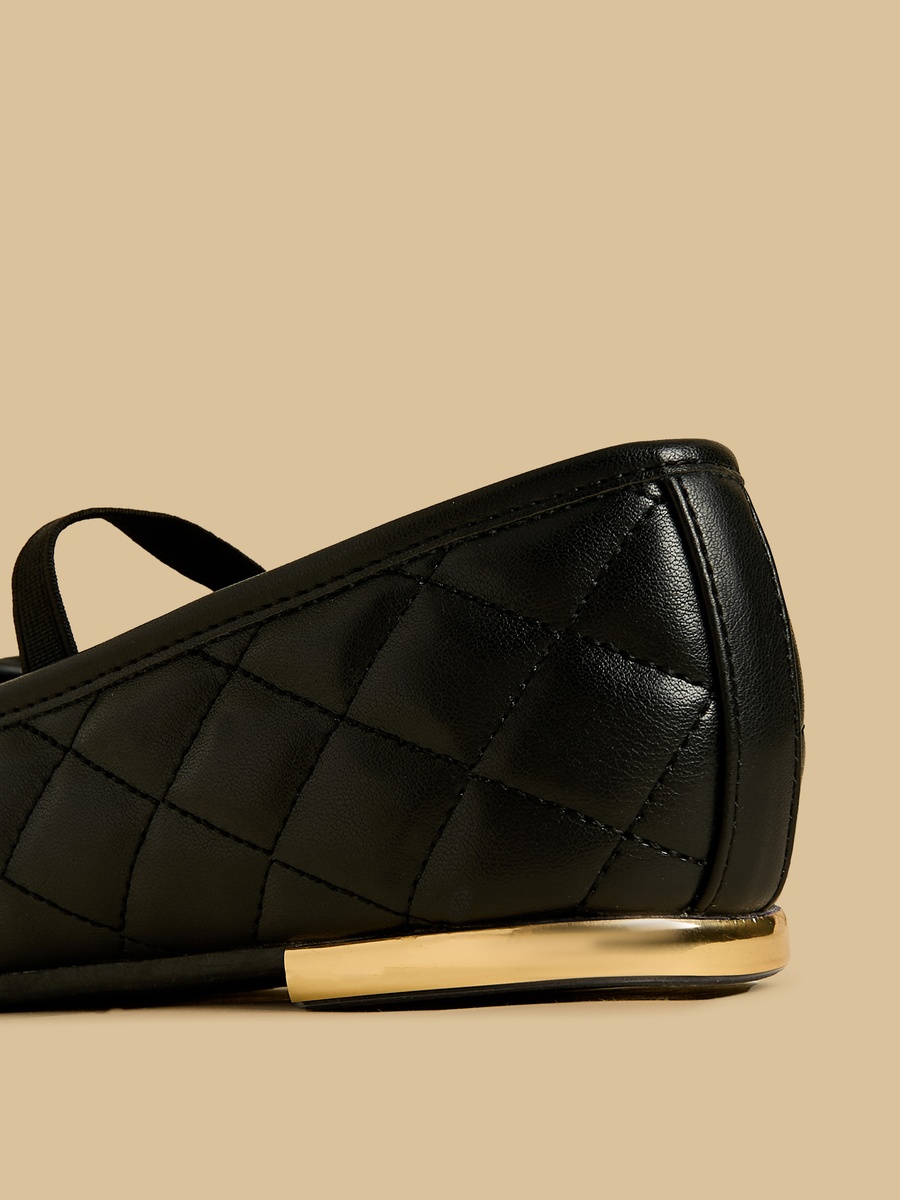 Quilted Bow Accent Ballerina Shoes with Elasticated Strap