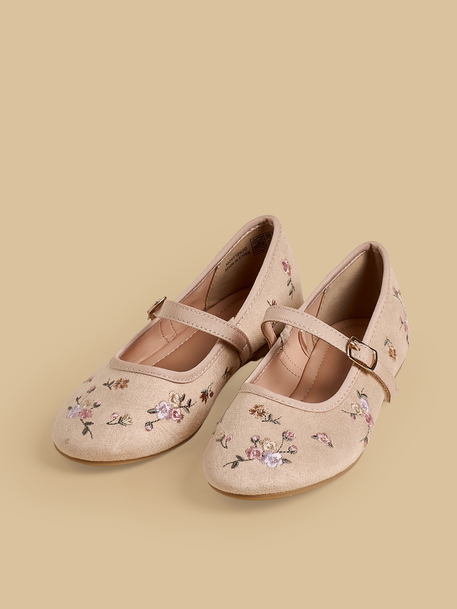 Embroidered Mary Jane Shoes with Buckle Closure