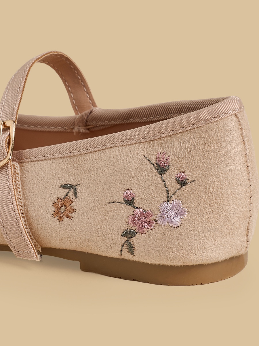 Embroidered Mary Jane Shoes with Buckle Closure