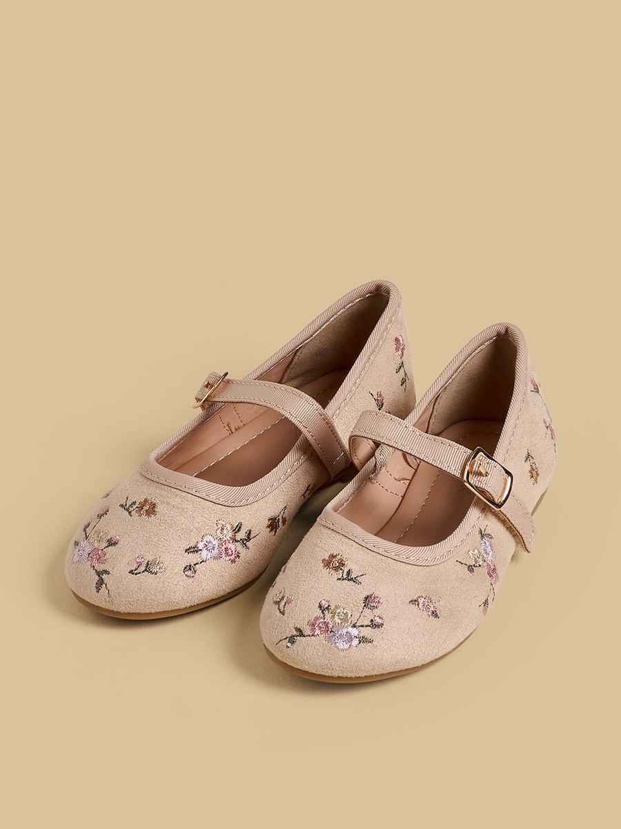 Floral Embroidered Suede Mary Jane Shoes