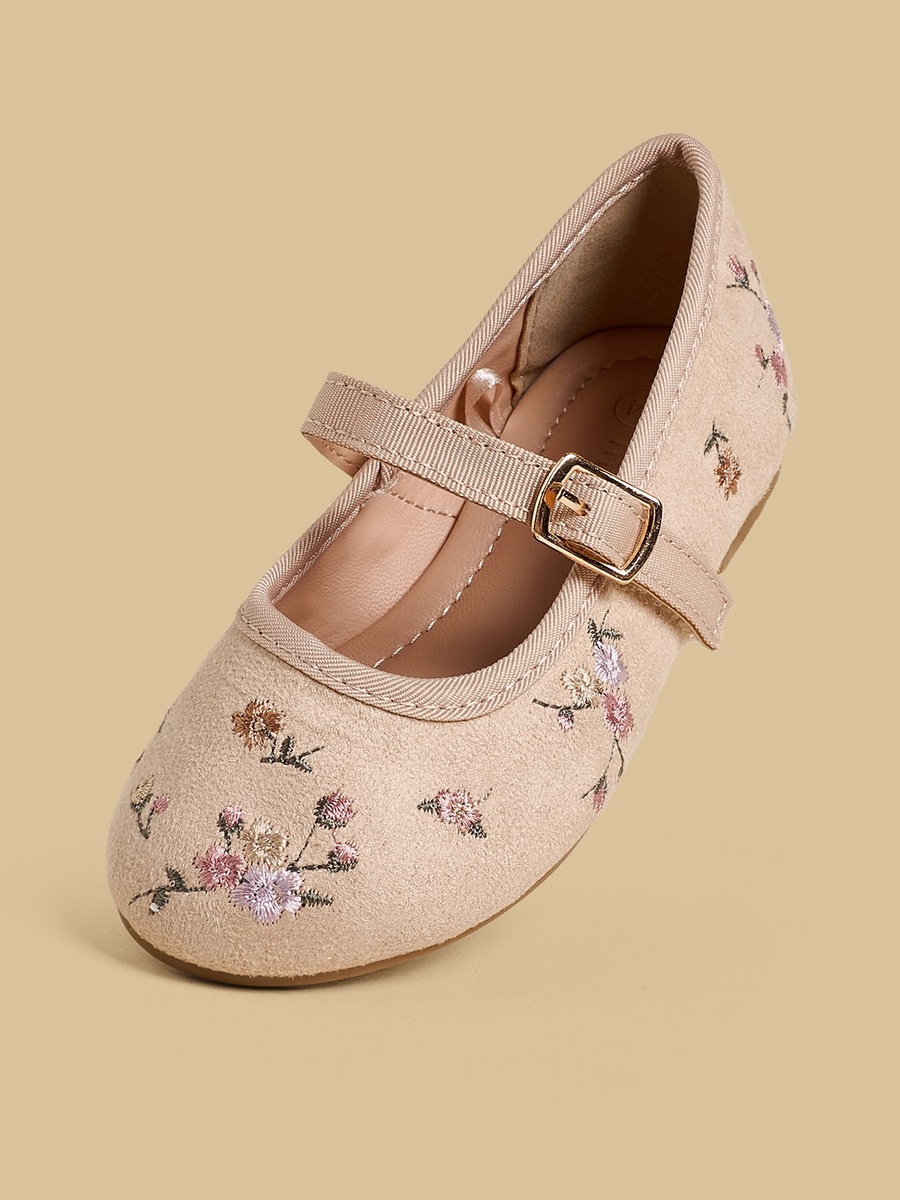 Floral Embroidered Suede Mary Jane Shoes