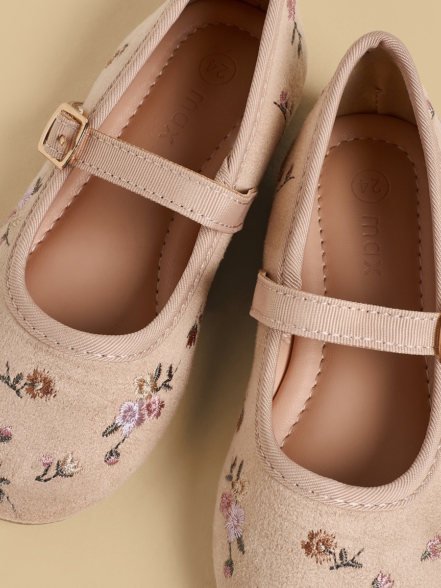 Floral Embroidered Suede Mary Jane Shoes