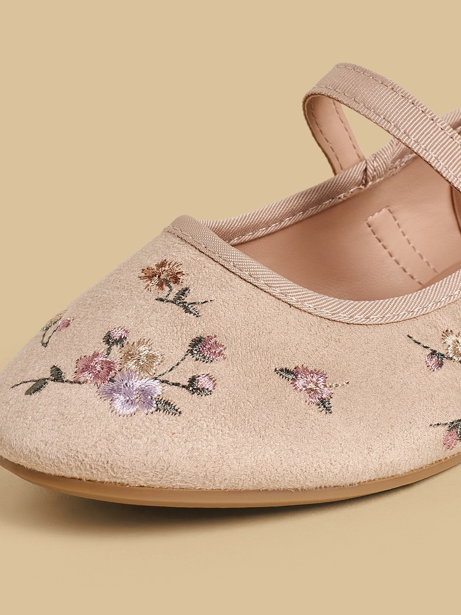 Floral Embroidered Suede Mary Jane Shoes
