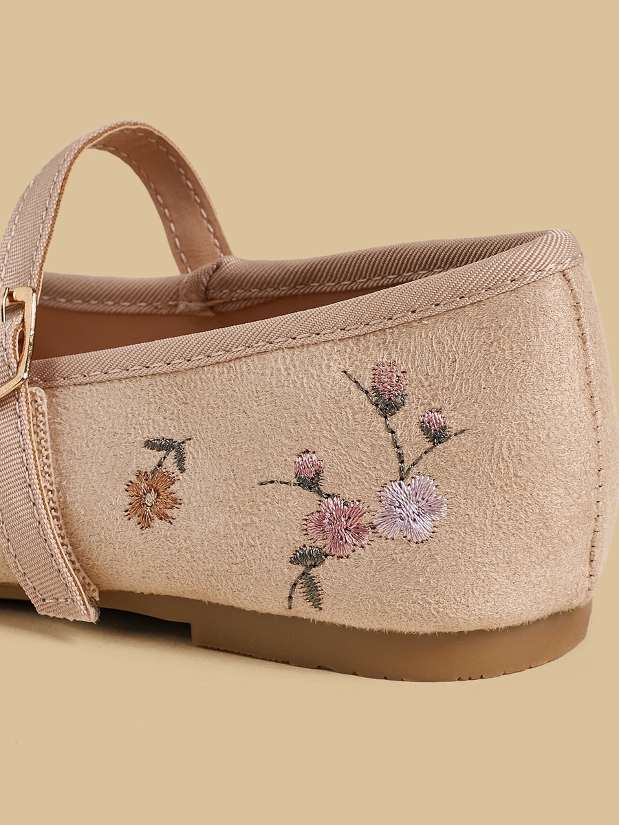 Floral Embroidered Suede Mary Jane Shoes