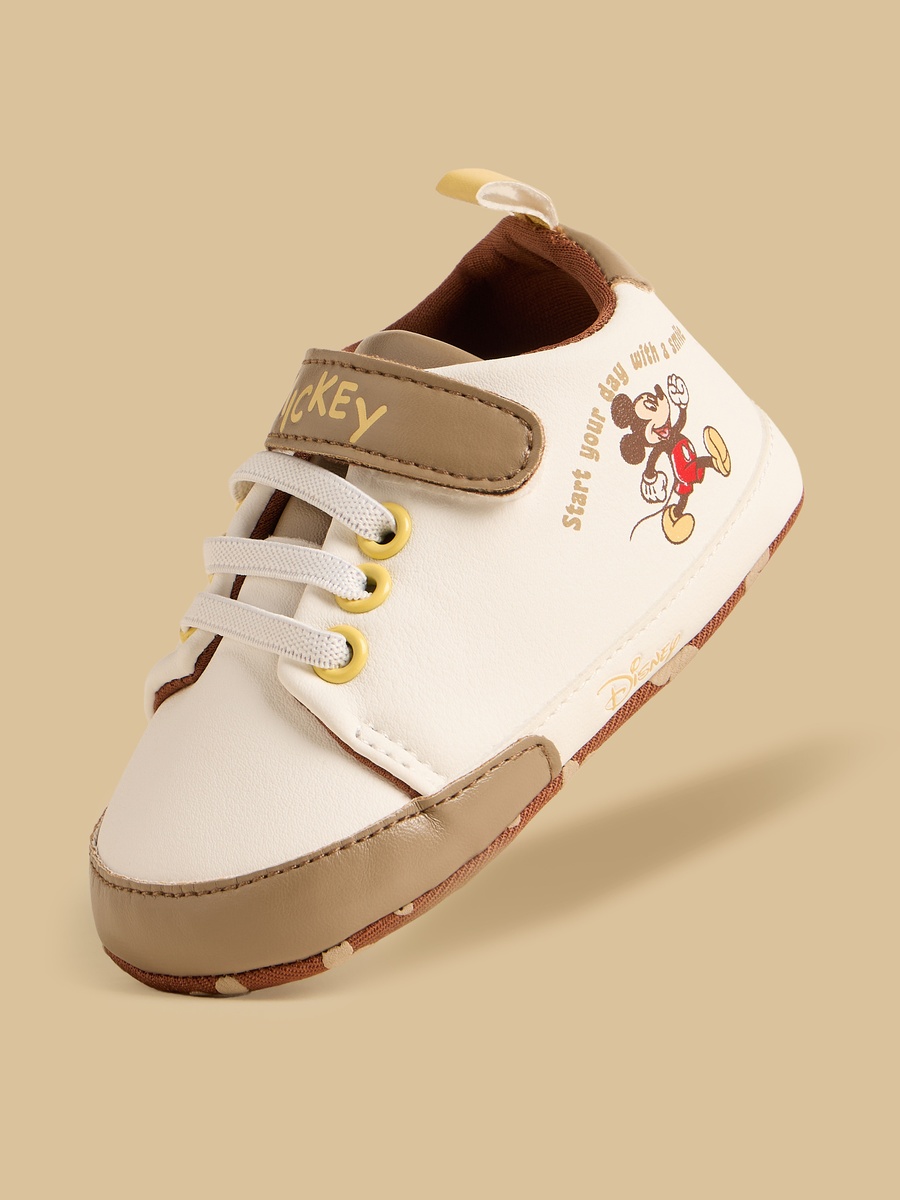 Mickey Mouse Print Booties with Hook and Loop Closure