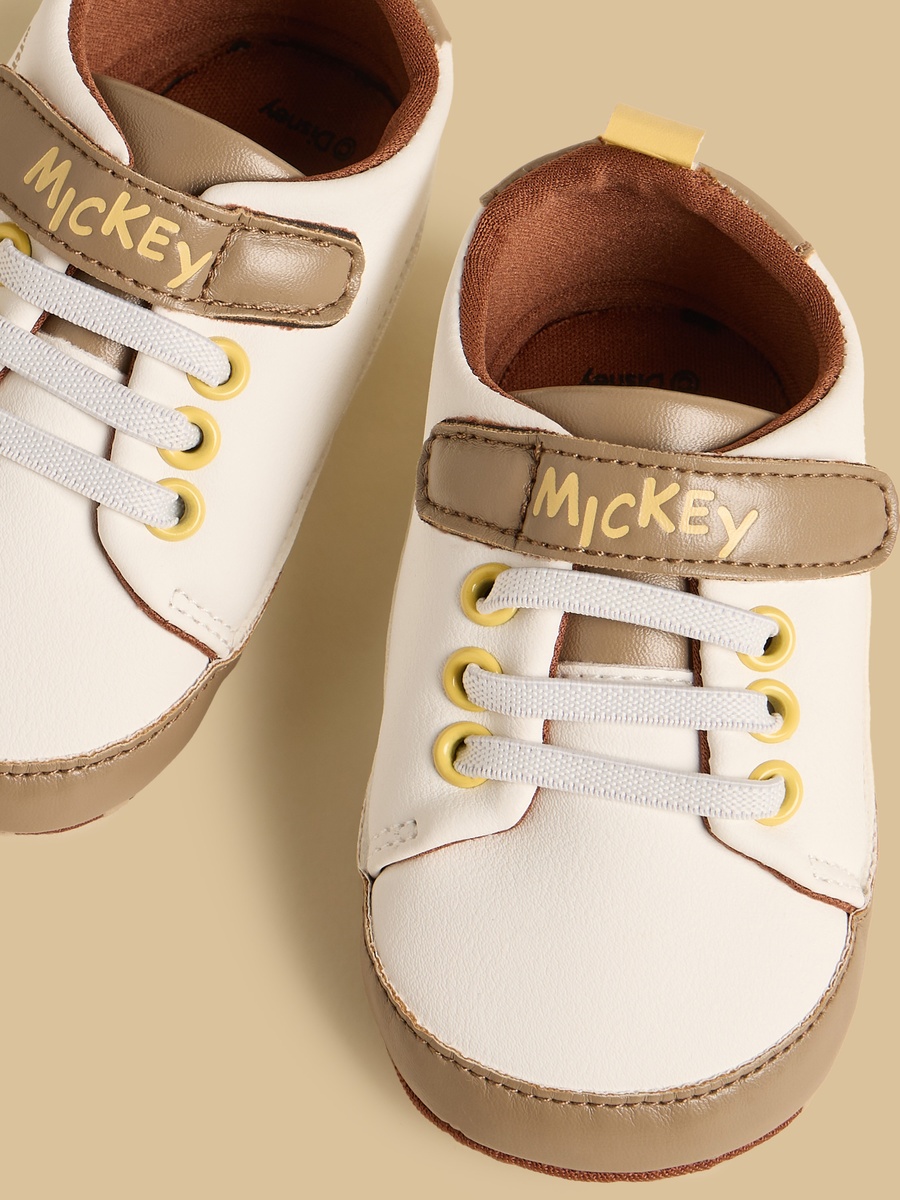 Mickey Mouse Print Booties with Hook and Loop Closure