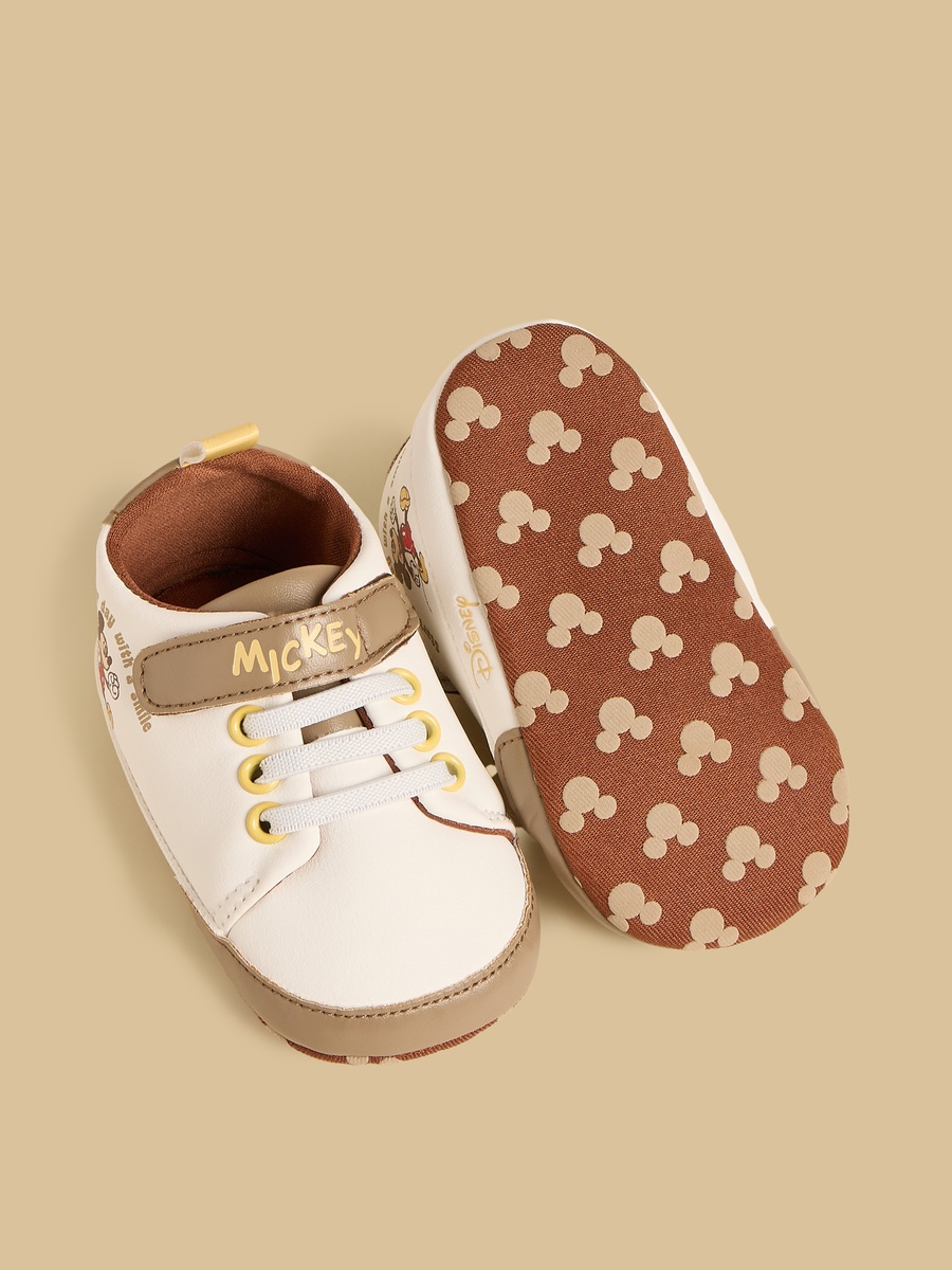 Mickey Mouse Print Booties with Hook and Loop Closure