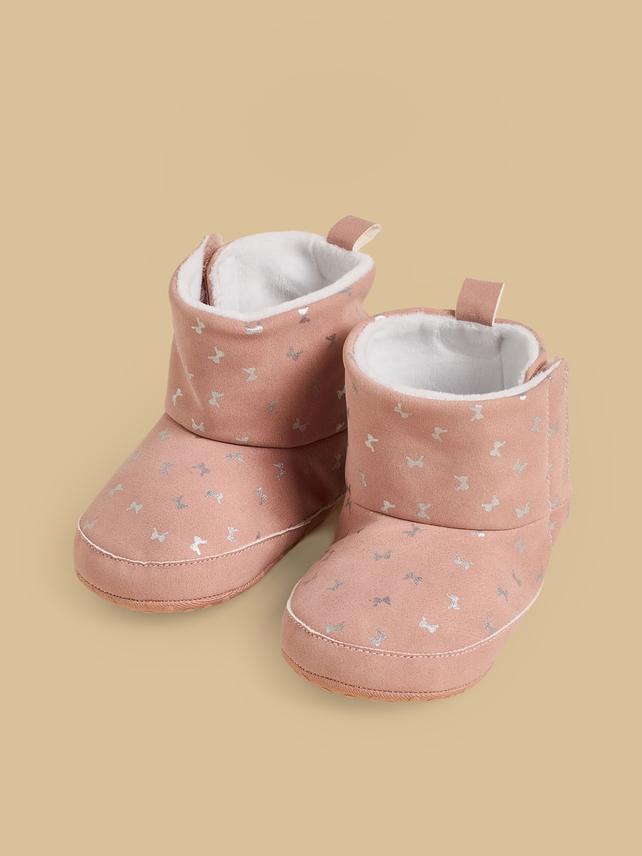 Bow Print Booties with Hook and Loop Closure