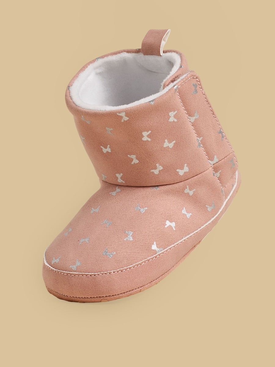 Bow Print Booties with Hook and Loop Closure