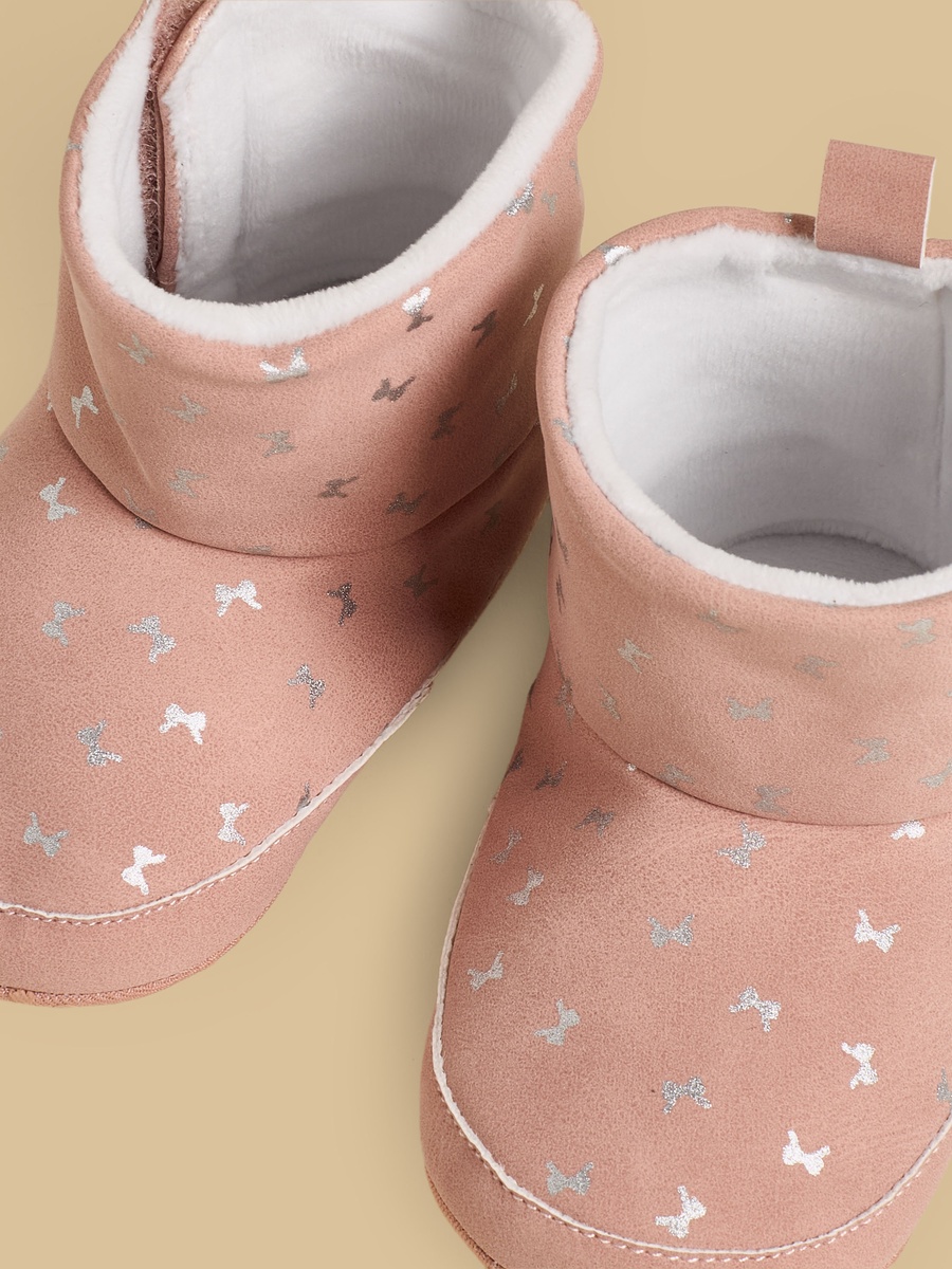 Bow Print Booties with Hook and Loop Closure