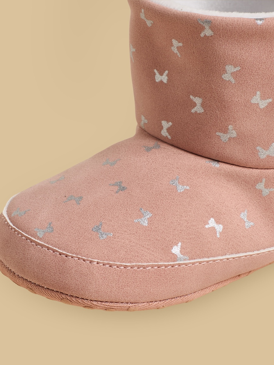 Bow Print Booties with Hook and Loop Closure