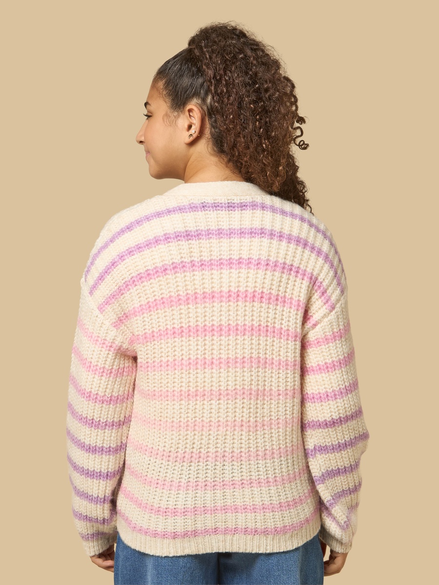 Striped V Neck Cardigan