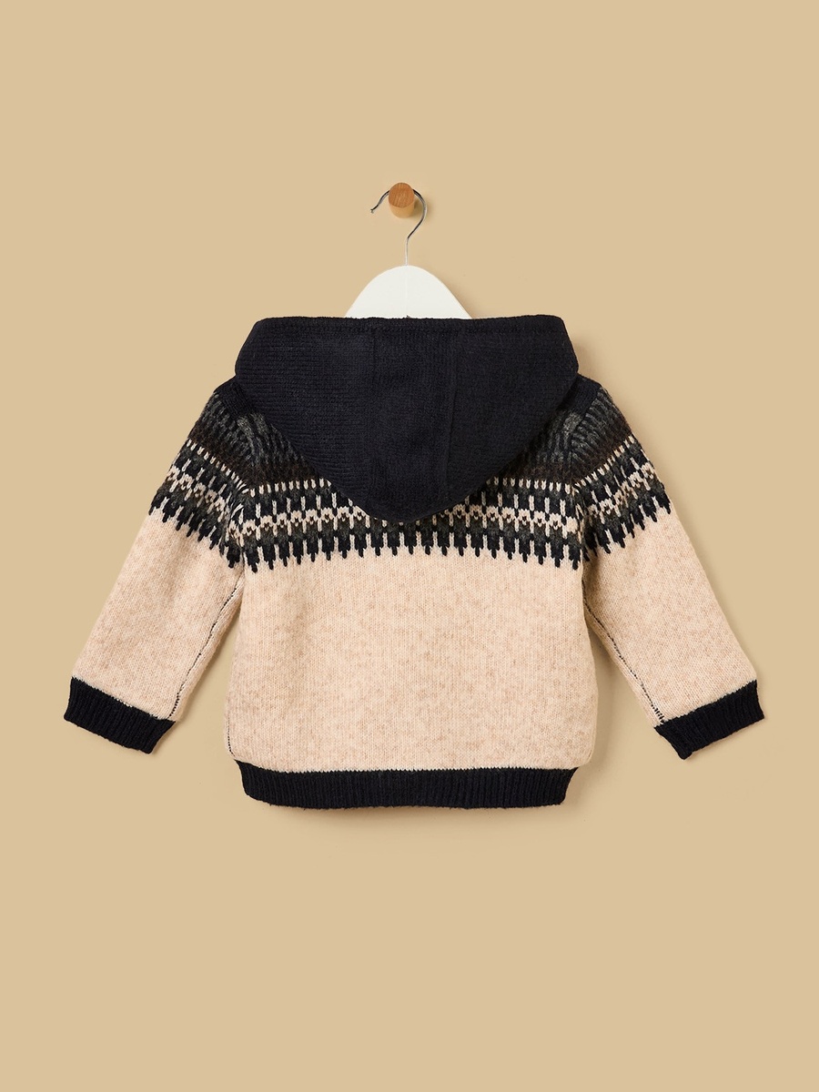 Jacquard Textured Zip Through Cardigan
