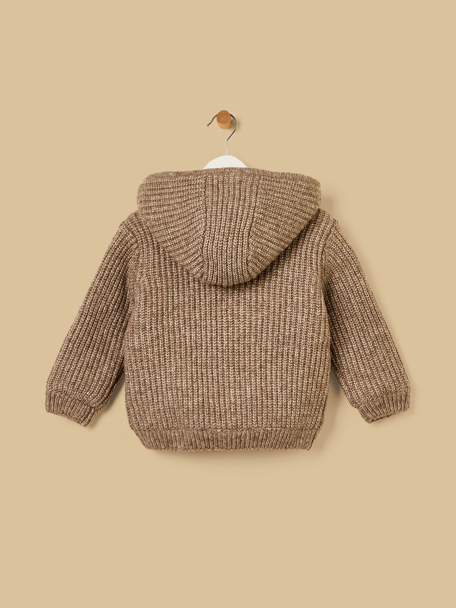 Bear Embroidered Fur Lined Zip Through Cardigan
