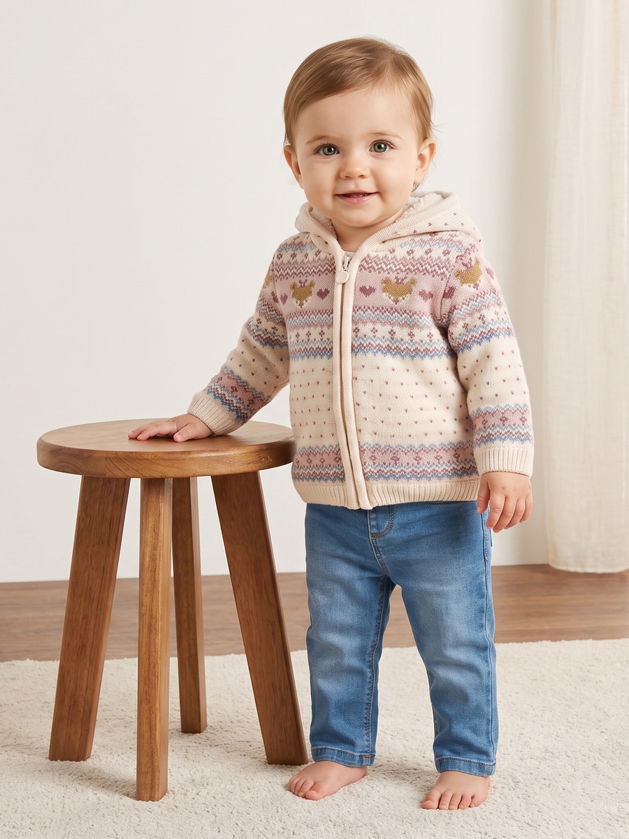 Fur-Lined ZipThrough Sweater with Hood