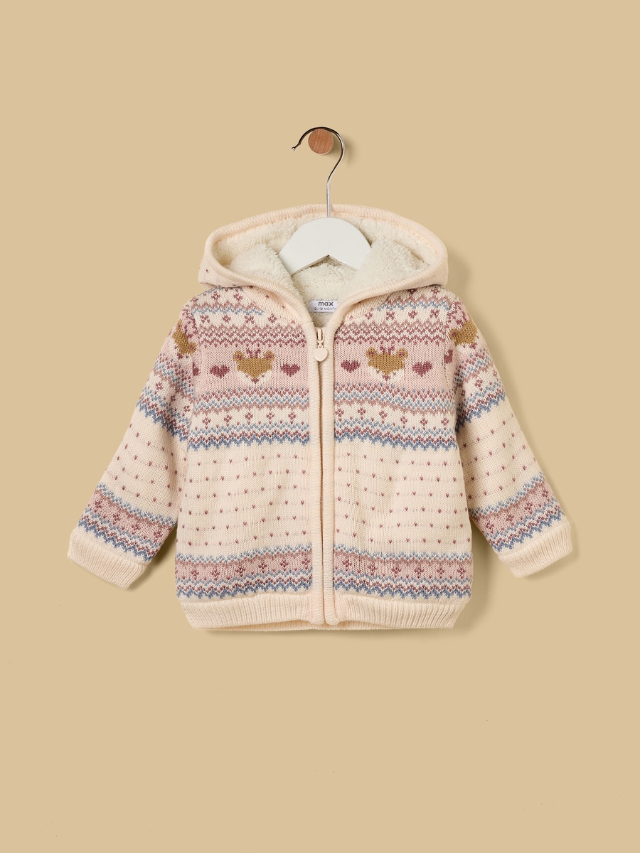 Fur-Lined ZipThrough Sweater with Hood