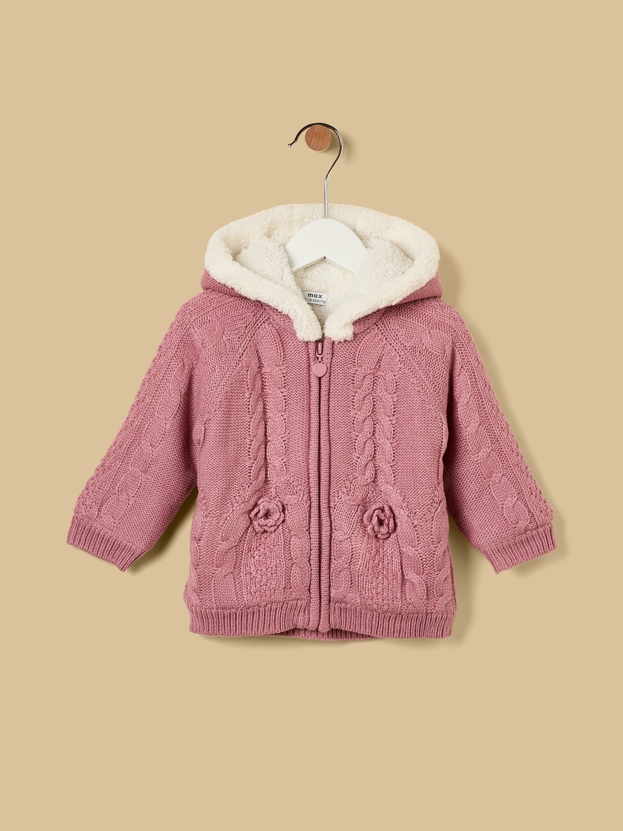 Textured Fur Lined Cardigan with Hood