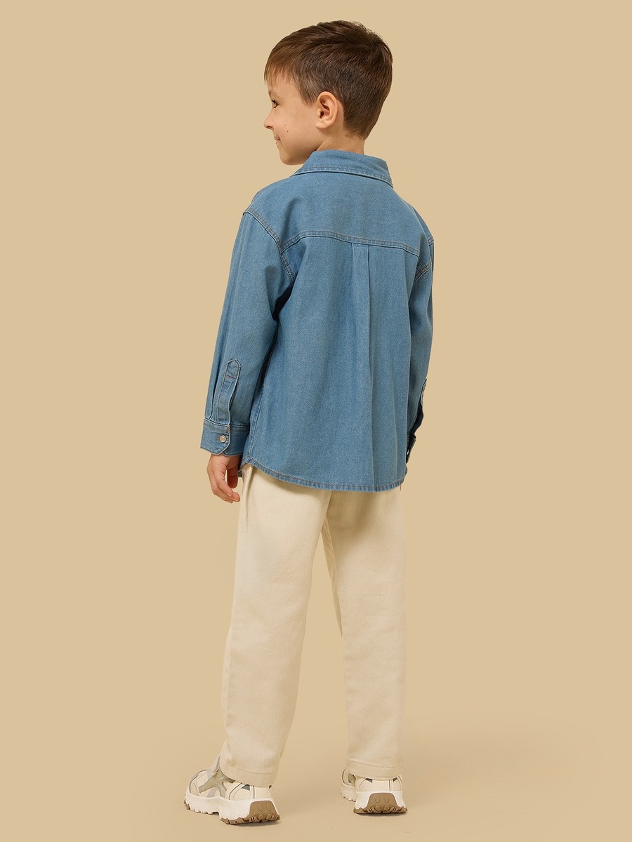 Striped T-Shirt with Denim Shirt and Trousers