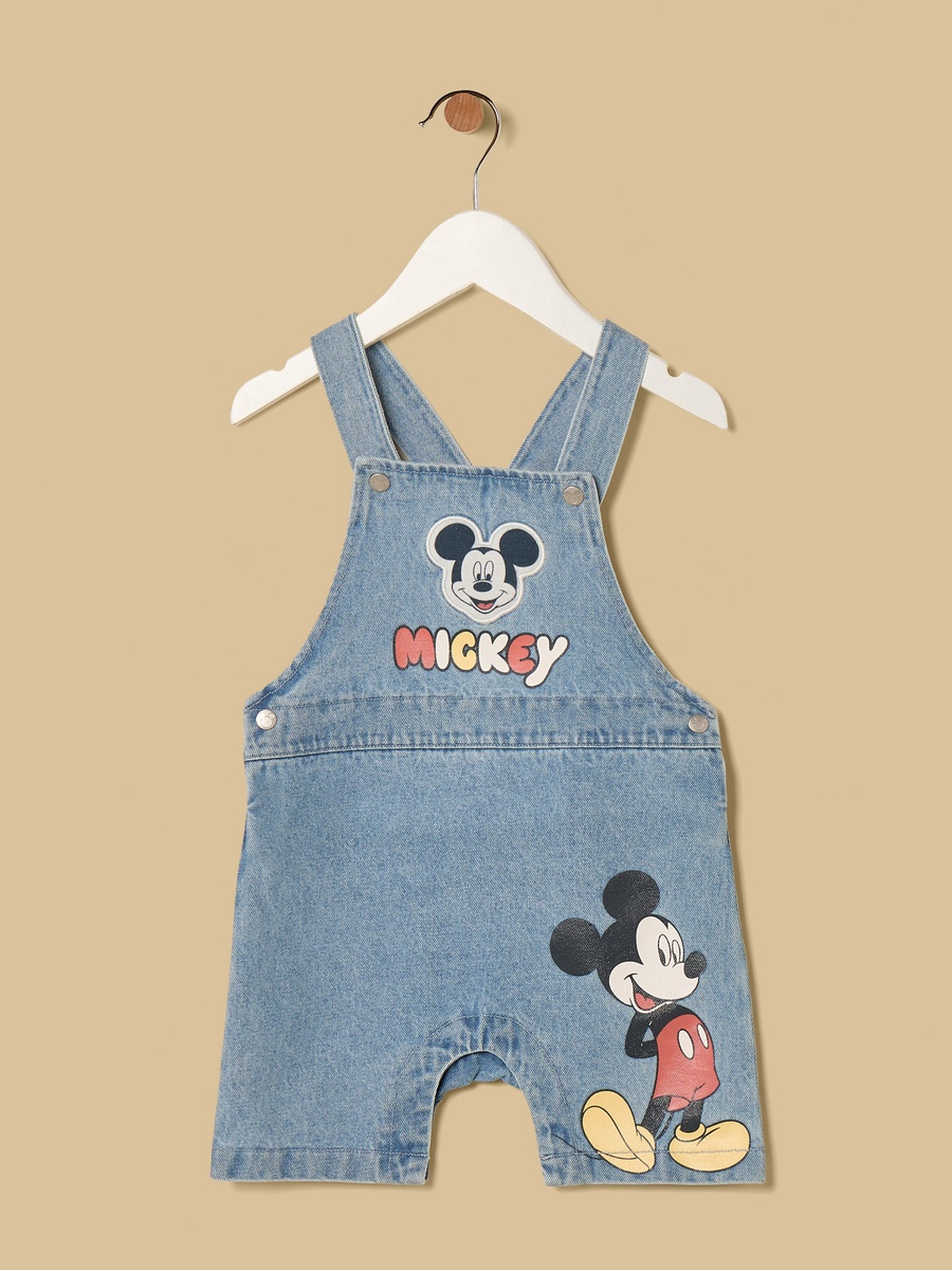 Mickey Mouse Print Denim Dungaree with T-Shirt