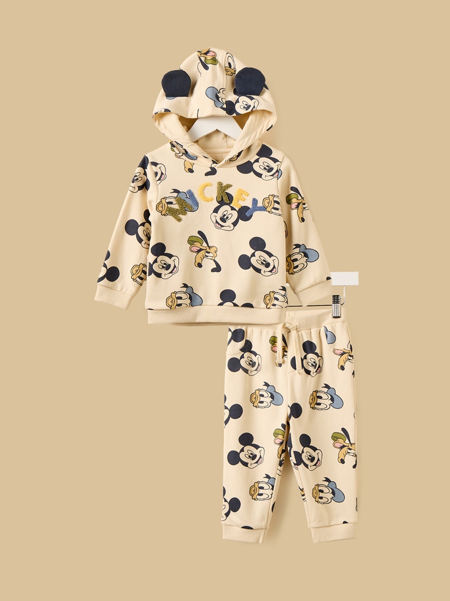 Mickey Mouse Print Hooded Sweatshirt and Joggers Set