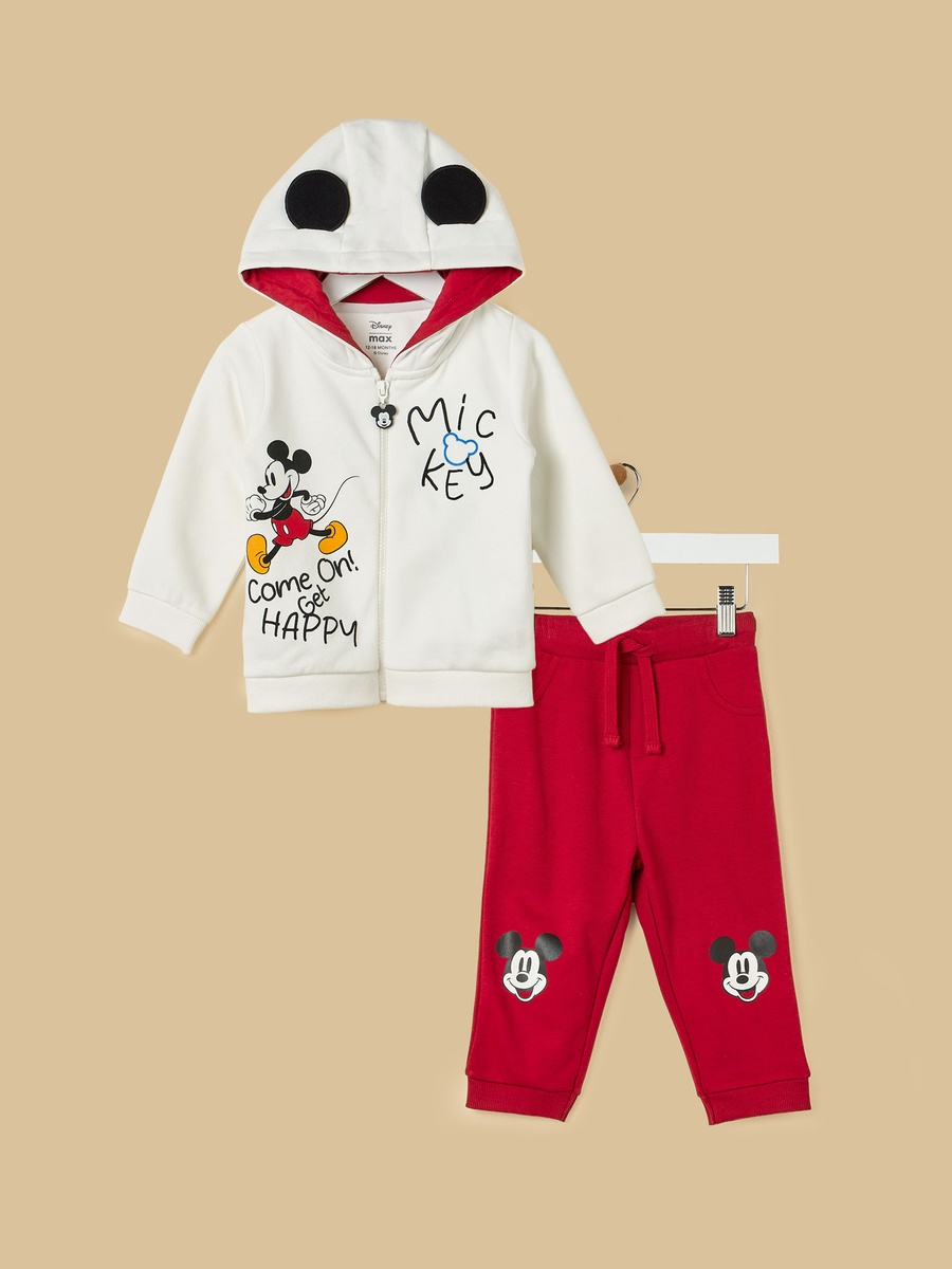 Mickey Mouse Print Zip Through Hoodie and Joggers Set
