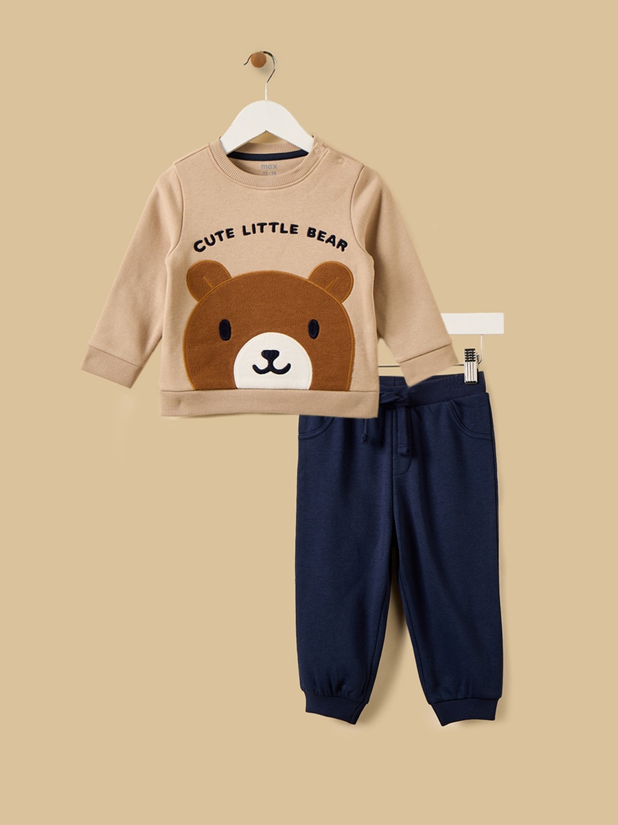 Bear Applique Sweatshirt and Joggers Set