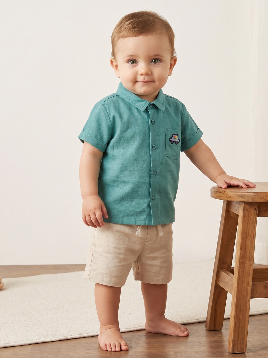 Car Embroidered Shirt and Shorts Set