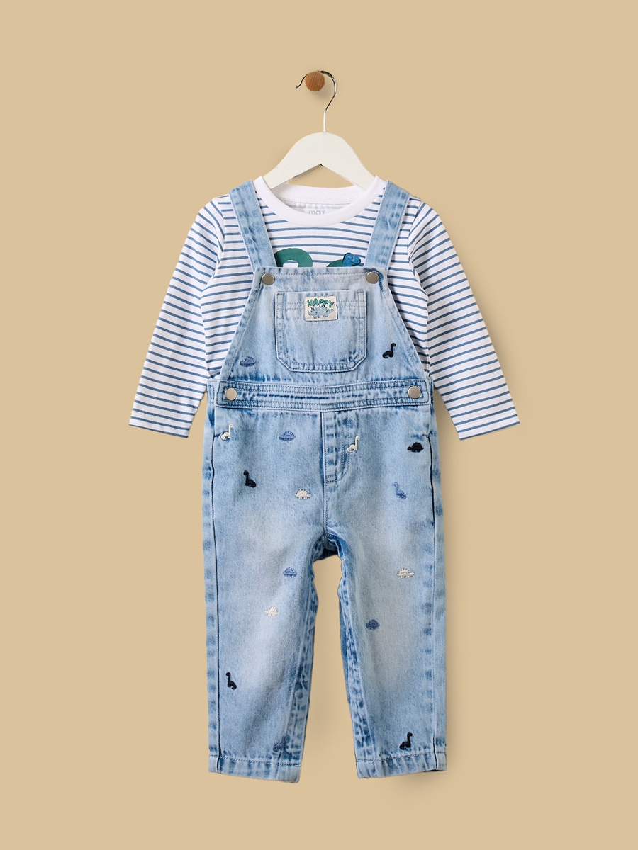 Dinosaur Print T-Shirt and Denim Dungaree Set