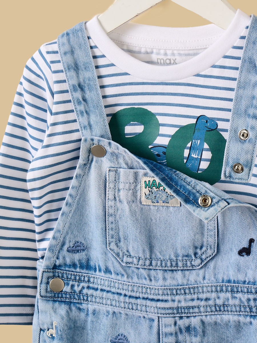 Dinosaur Print T-Shirt and Denim Dungaree Set