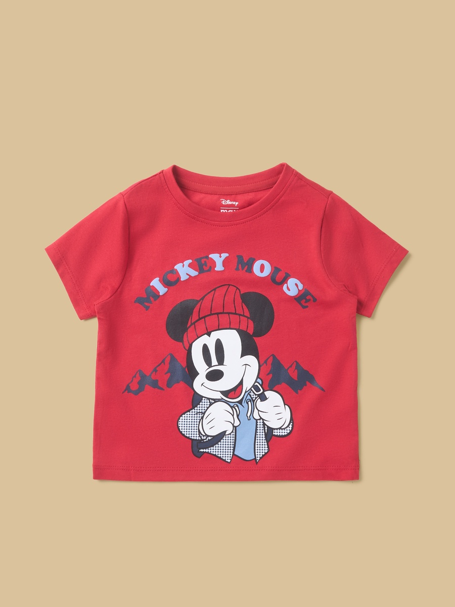 Mickey Mouse Print T-Shirt with Checked Shirt and Jeans