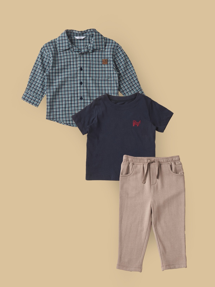 Checked Cotton Shirt with T-Shirt and Joggers