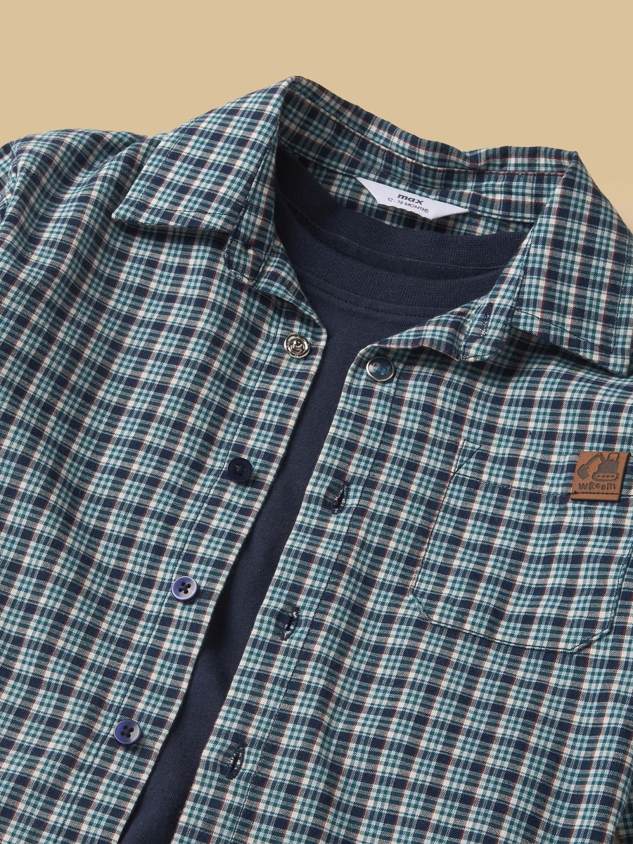 Checked Cotton Shirt with T-Shirt and Joggers