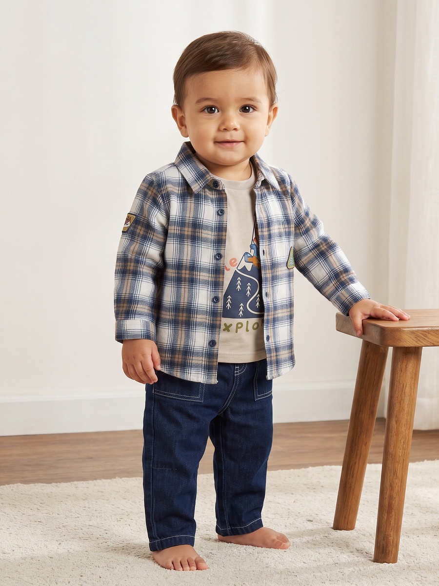 Checked Flannel Shirt with T-Shirt and Jeans
