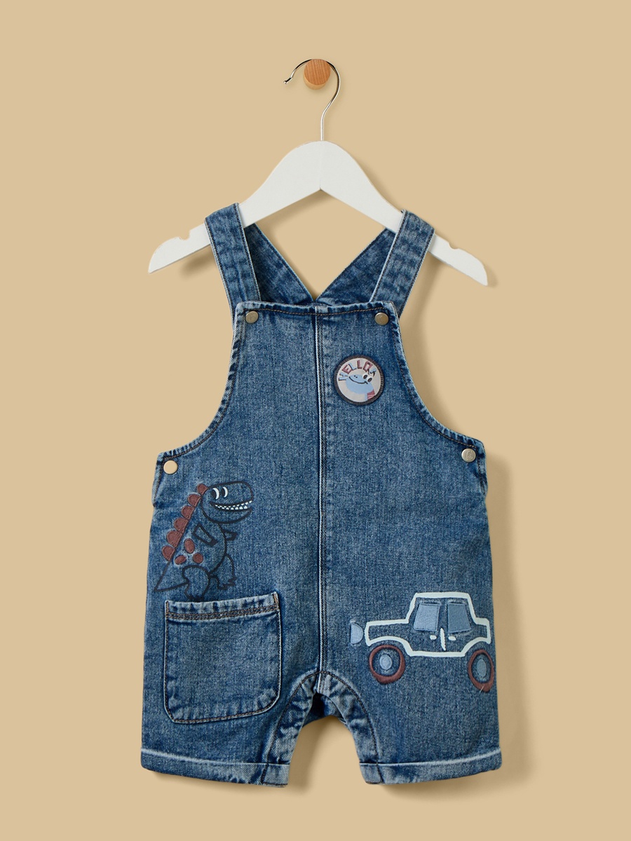 Striped T-Shirt and Embroidered Denim Dungaree Set