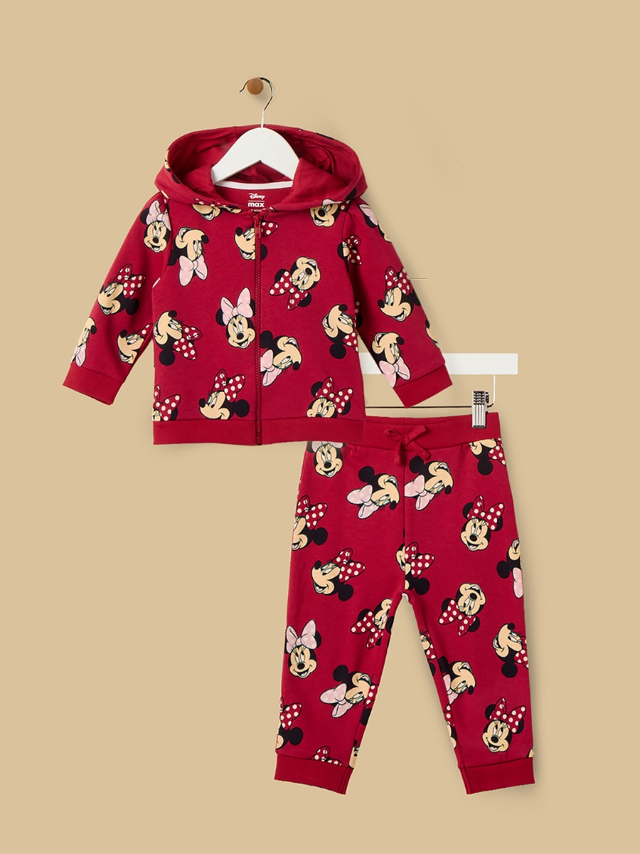 Minnie Mouse Print Cotton Zip Through Hoodie and Joggers Set