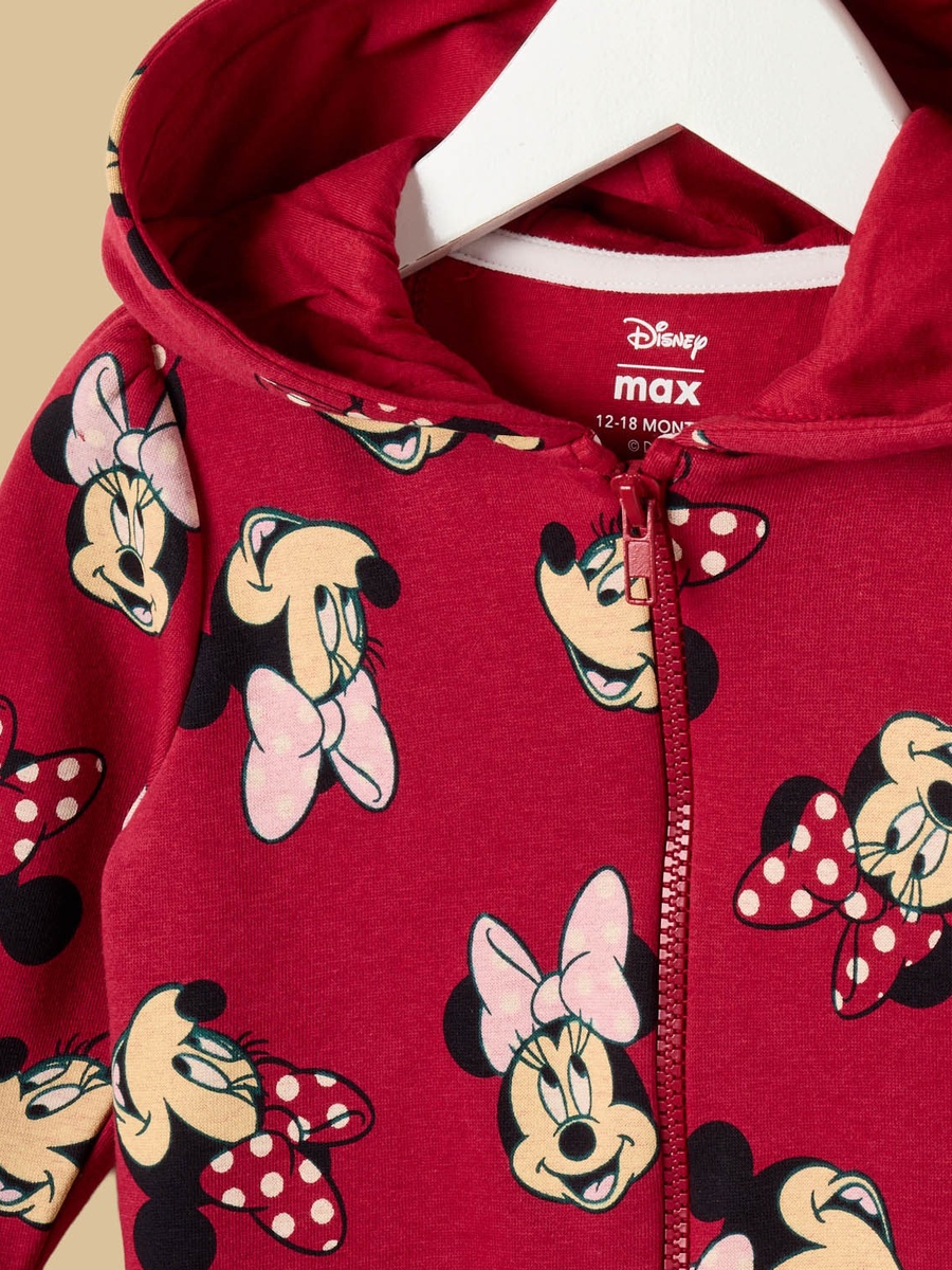 Minnie Mouse Print Cotton Zip Through Hoodie and Joggers Set