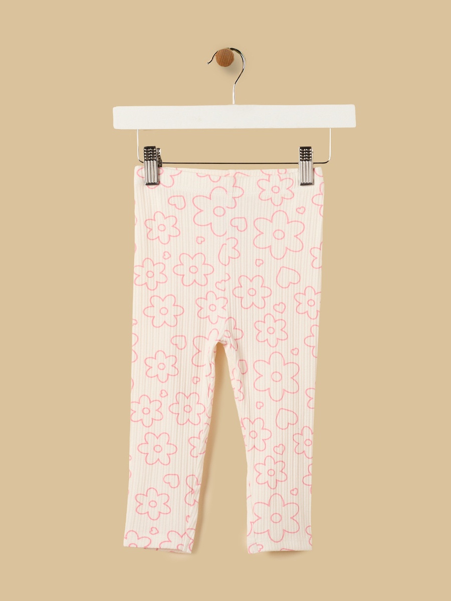 Floral Print Ribbed Cotton Top with Leggings and Headband