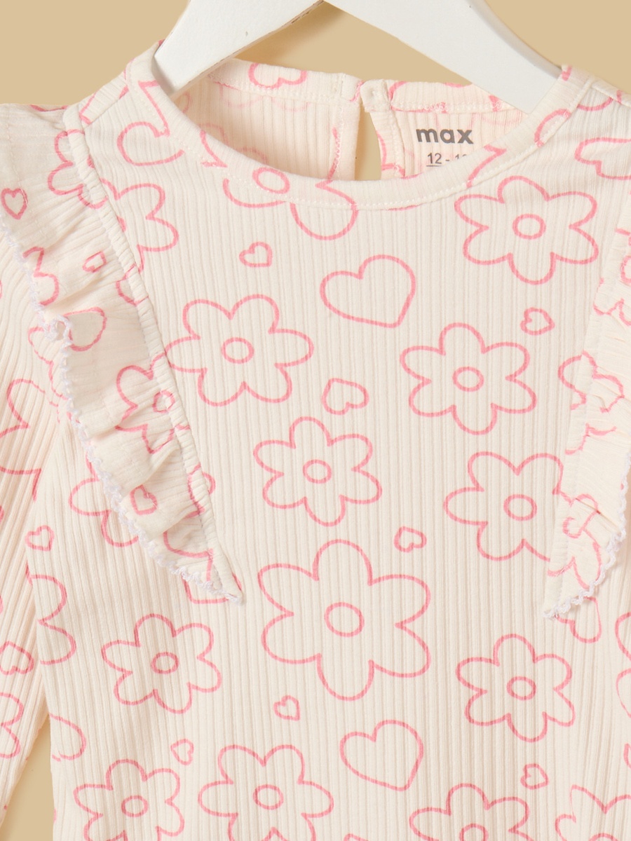 Floral Print Ribbed Cotton Top with Leggings and Headband