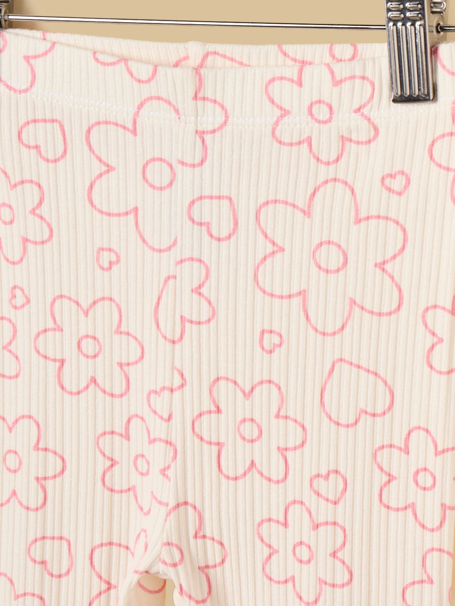 Floral Print Ribbed Cotton Top with Leggings and Headband