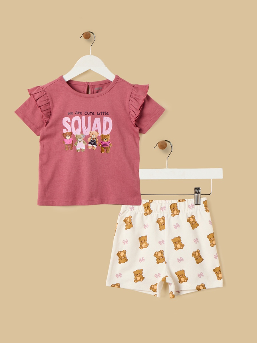Teddy Bear Print T-Shirt and Shorts Set